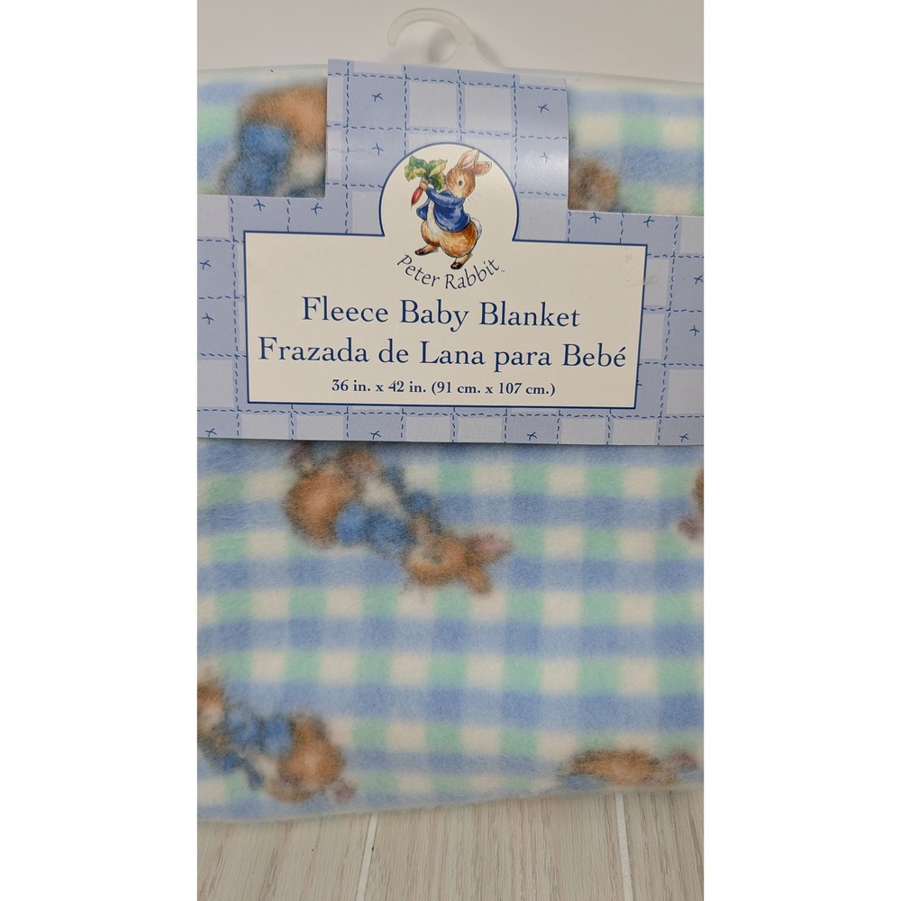 Peter Rabbit Vintage Fleece Baby Blanket 36x42 Blue Gingham Check 583101
